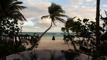 Guests can enjoy stunning ocean views from the beachside seating area.