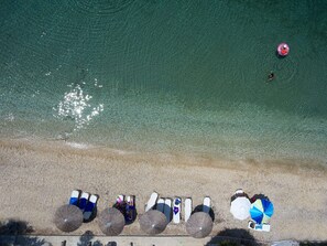 Private beach, sun-loungers, beach umbrellas, beach towels