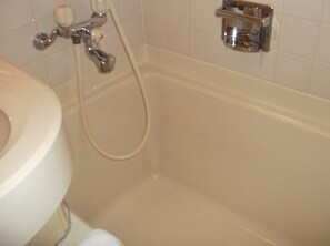 Combined shower/bathtub, free toiletries, hair dryer, slippers