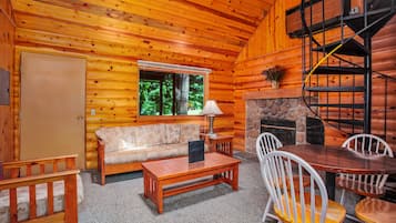 Duplex Cabin - Loft Style (1 Bedroom + Sleeping Loft) | Living room | 32-inch flat-screen TV with digital channels, TV, DVD player