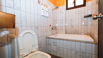 Shower, free toiletries, hair dryer, slippers