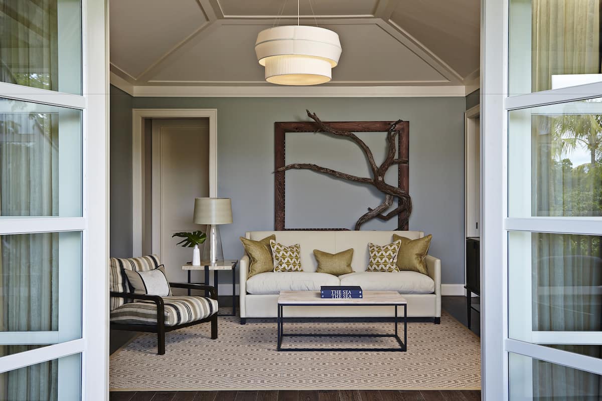 luxury suite, 1 king bed with sofa bed, terrace, pool view | living room | lcd tv, pay films