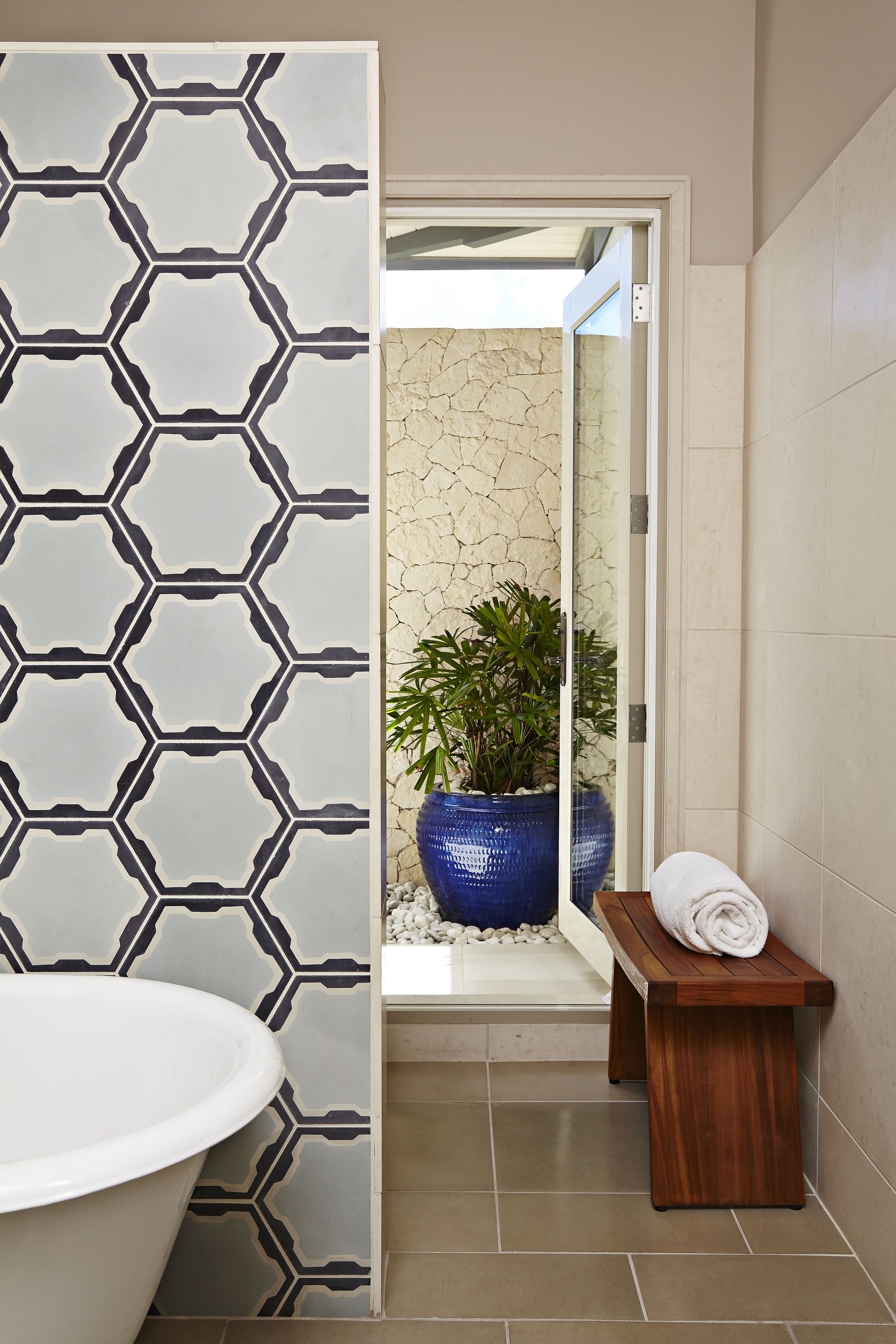 luxury suite, 1 king bed with sofa bed, terrace, pool view | bathroom | separate bathtub and shower, deep-soaking bathtub, rainfall showerhead