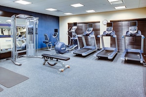 Stay fit with a variety of exercise equipment, including treadmills, ellipticals, and a weight machine.
