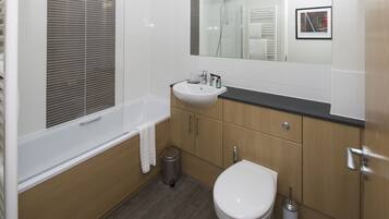 Shower, eco-friendly toiletries, hair dryer, towels