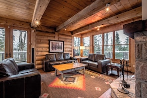 Chalet, 5 Bedrooms, Exterior Hot Tub | Living area | Flat-screen TV, DVD player - RCNT Chalets (Lac-Superieur)