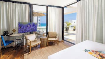 Penthouse, bubbelbad, gedeeltelijk uitzicht op zee (Studio) | Lakens van Egyptisch katoen, luxe beddengoed, een kluis op de kamer