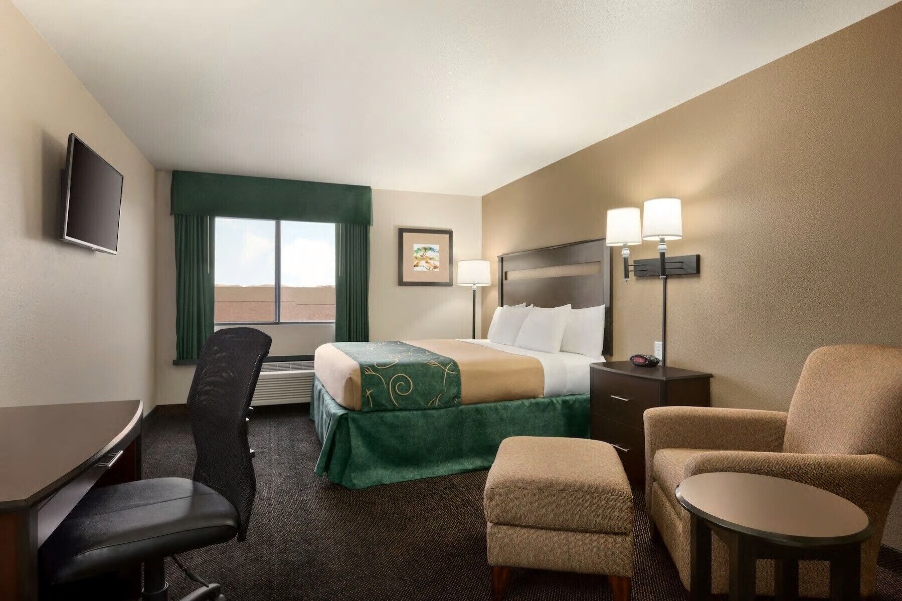 desk, blackout curtains, soundproofing, iron/ironing board