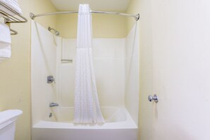 Room, 2 Queen Beds, Smoking | Bathroom | Free toiletries, hair dryer, towels