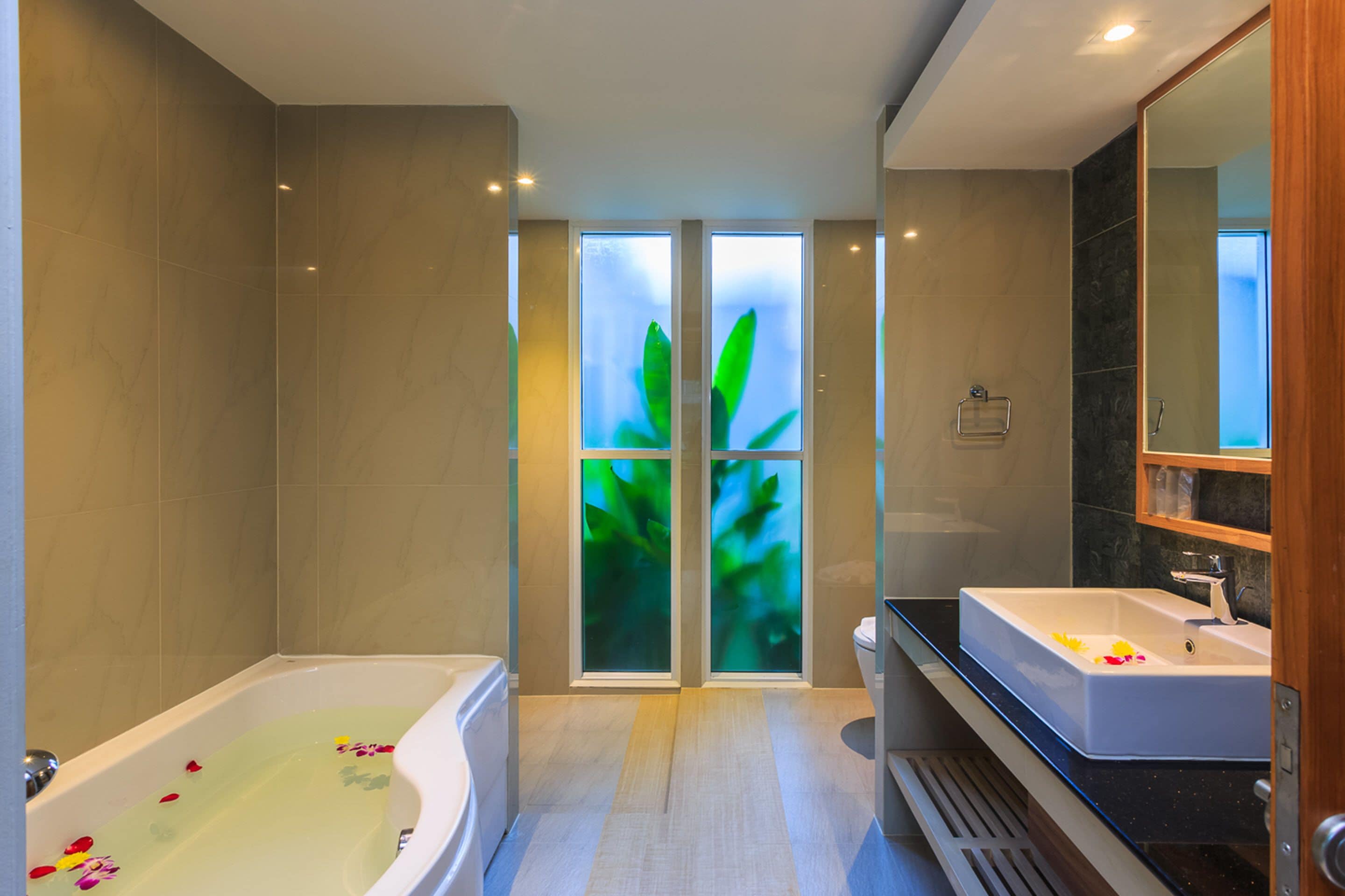 villa padding view | bathroom | shower, free toiletries, hair dryer, bathrobes