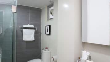 Shower, free toiletries, towels