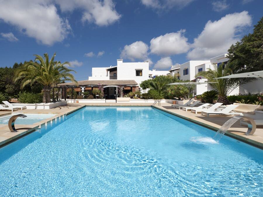 Outdoor pool, pool umbrellas, pool loungers