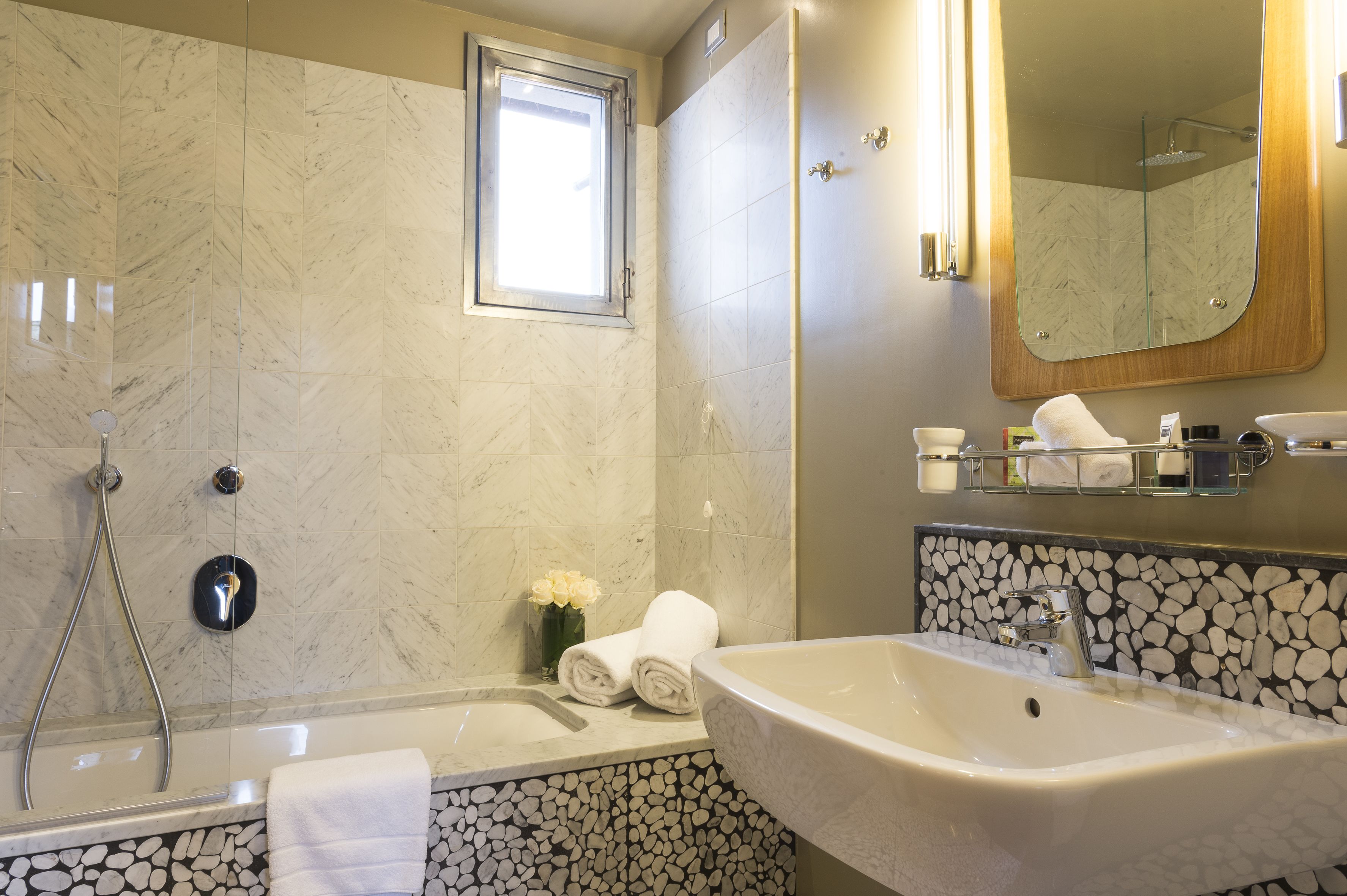 double or twin room | bathroom | designer toiletries, hair dryer, bathrobes, slippers