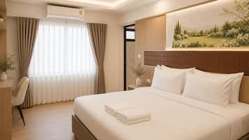 Desk, free WiFi, bed sheets