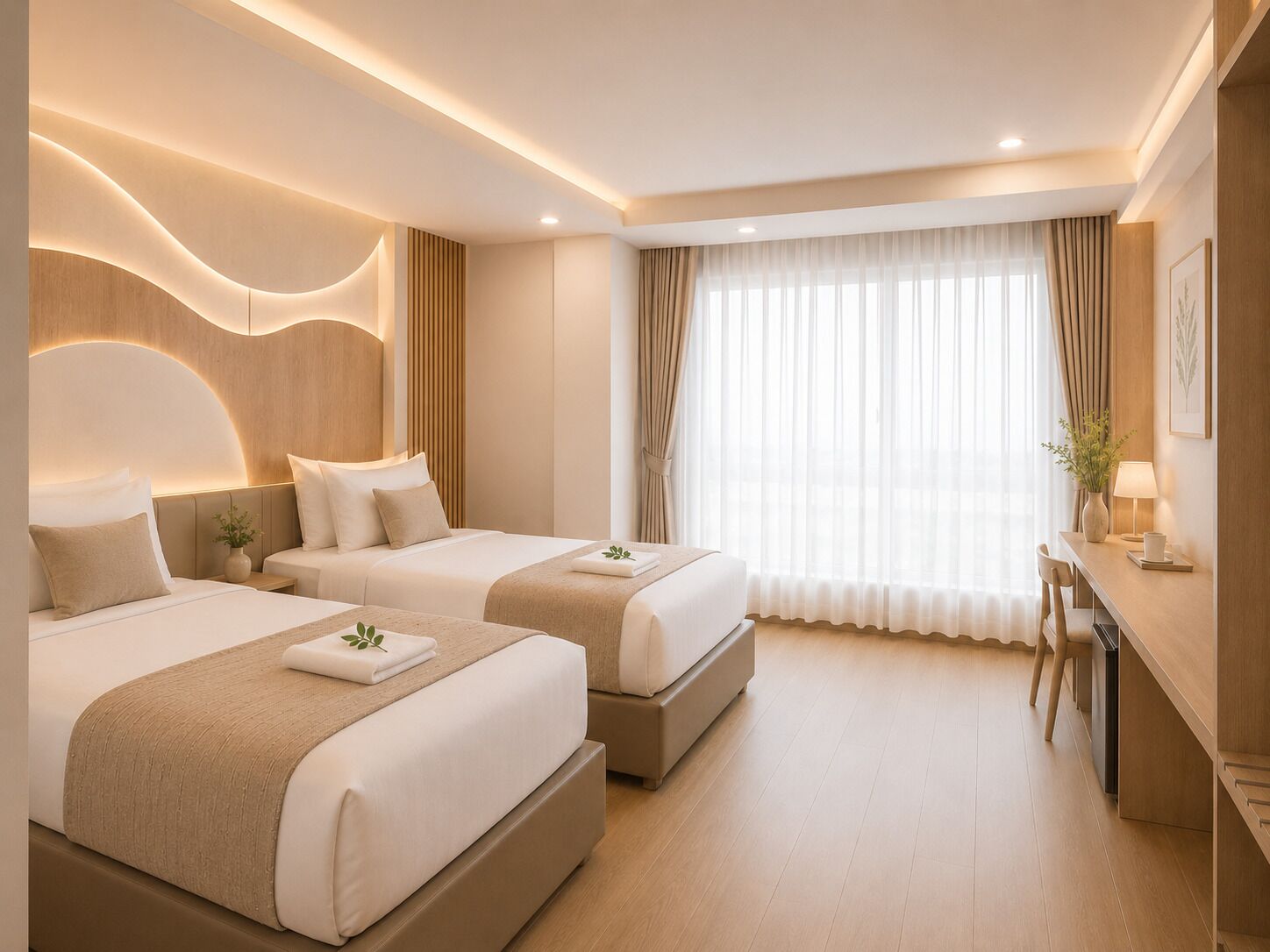 Twin Double Suite | Desk, WiFi (free), bed sheets