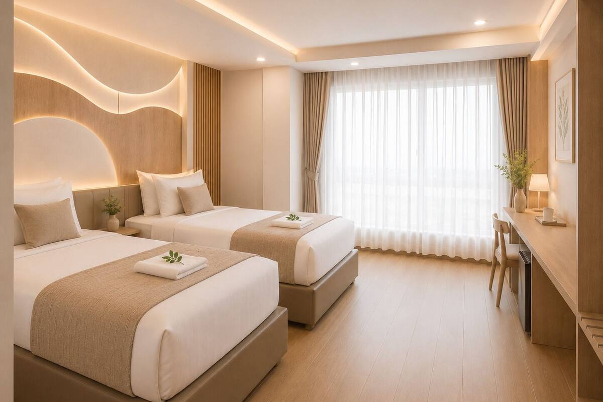 Twin Double Suite | Desk, WiFi (free), bed sheets