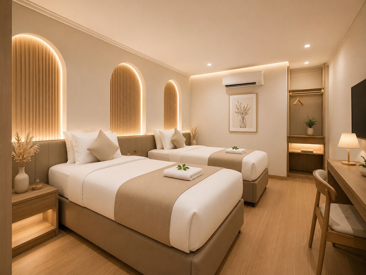 Desk, free WiFi, bed sheets