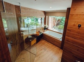 Yoko Villa | Bathroom | Separate bathtub and shower, deep-soaking bathtub, rainfall showerhead - Sticky Rice Villas (Stirling)