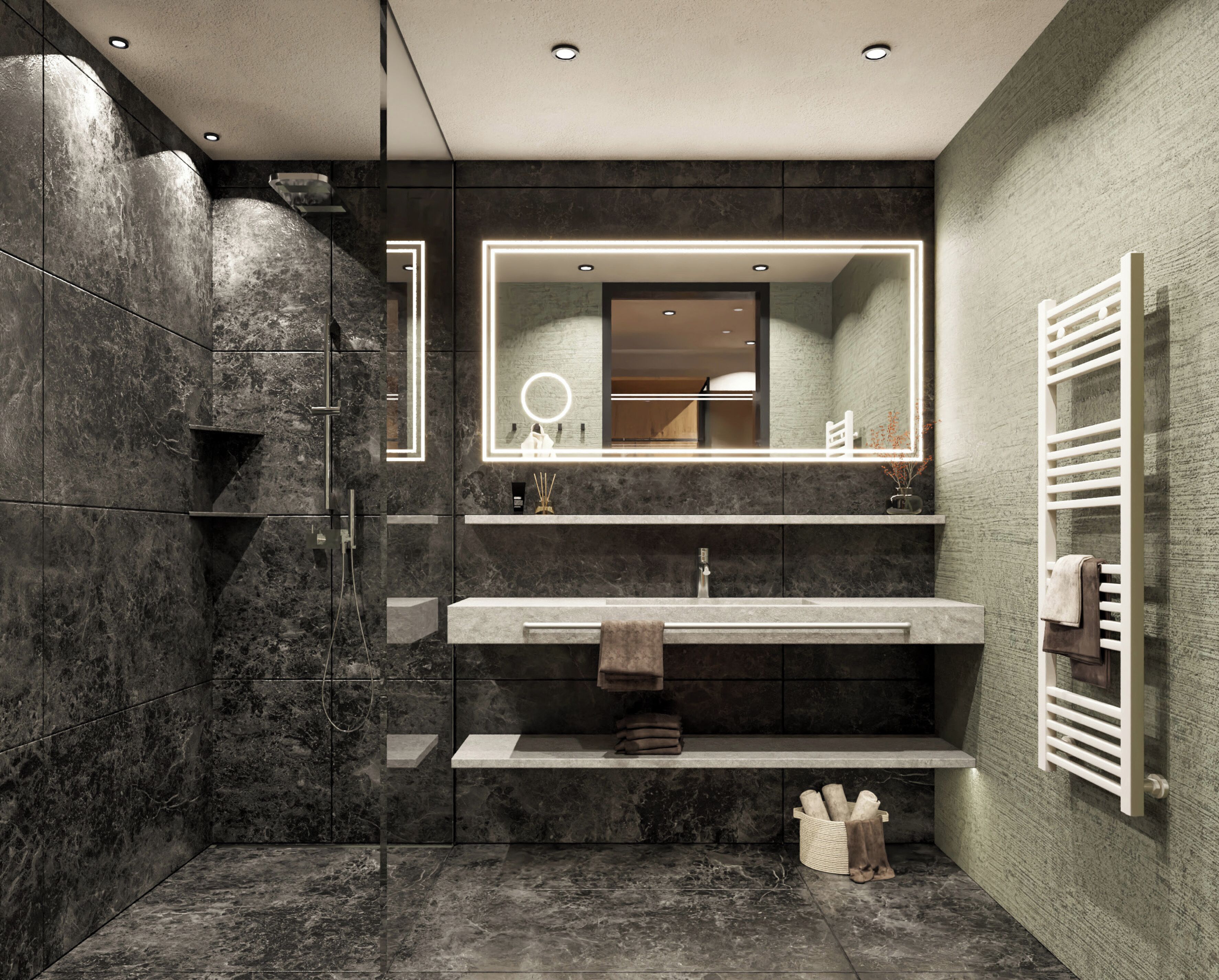 shower, rainfall showerhead, free toiletries, hair dryer