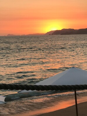 On the beach, beach towels