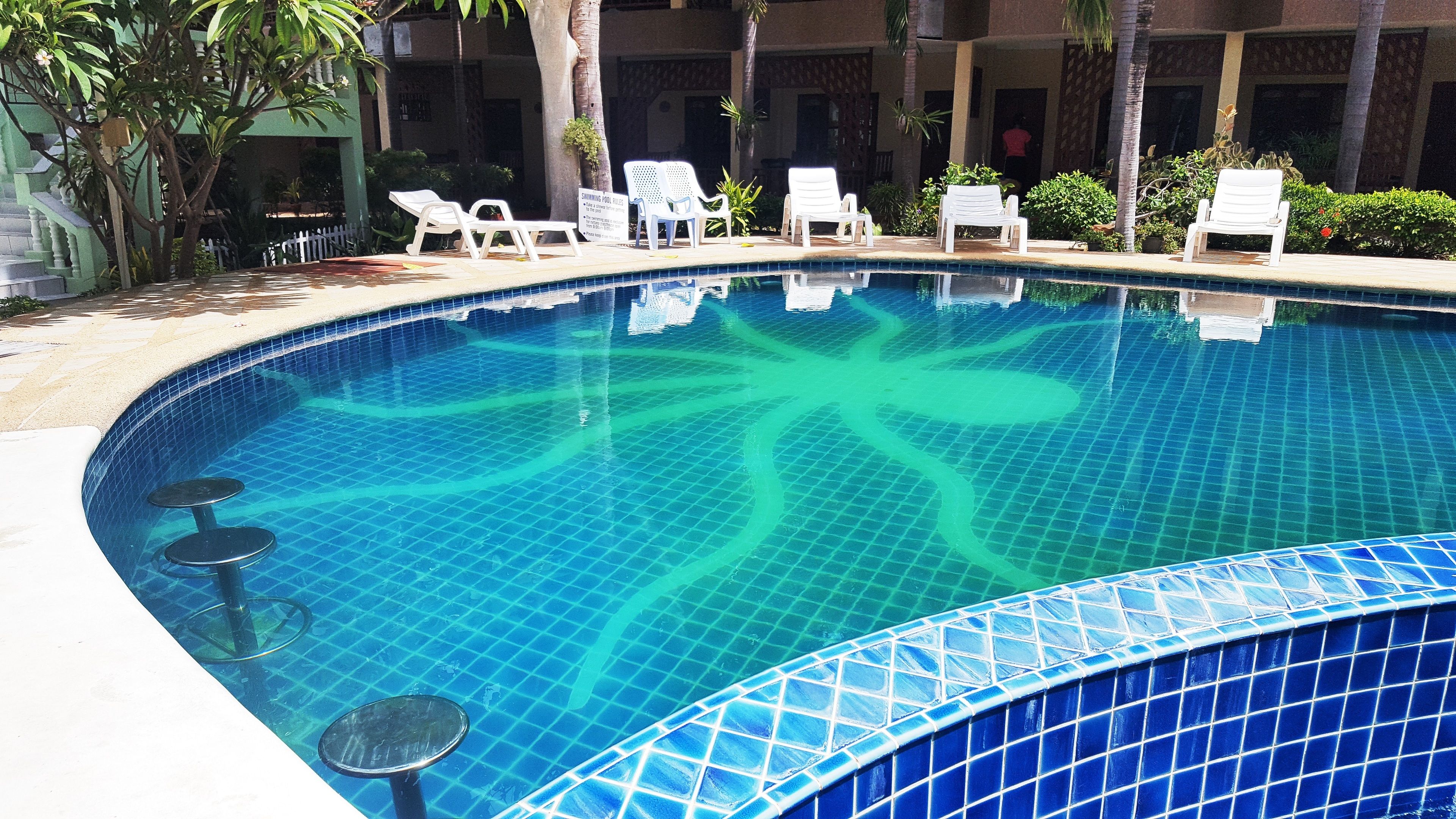 Outdoor pool, pool loungers