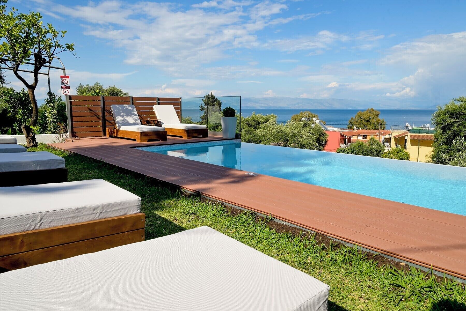 outdoor pool, pool loungers