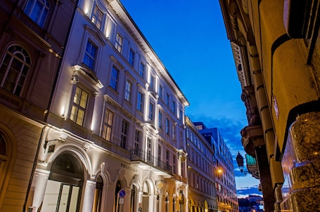 Front of property - evening/night. Prestige Hotel Budapest