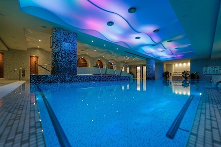Indoor pool, open 8 AM to 10 PM, sun loungers