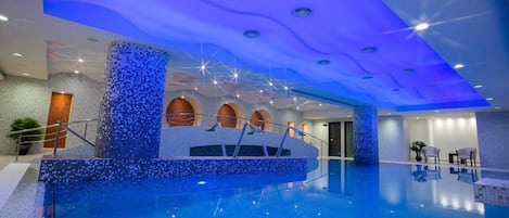 Indoor pool, open 8 AM to 10 PM, sun loungers