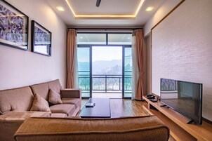 32-inch flat-screen TV with satellite channels, TV