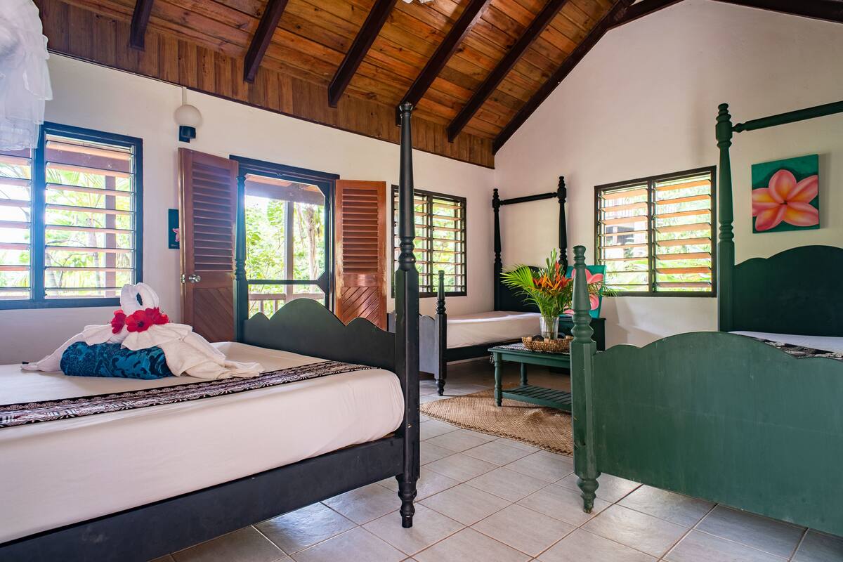 Basic Bungalow, Multiple Beds, Ocean View | Living area | Books