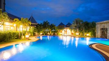Outdoor pool, a waterfall pool