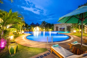 Outdoor pool, a waterfall pool