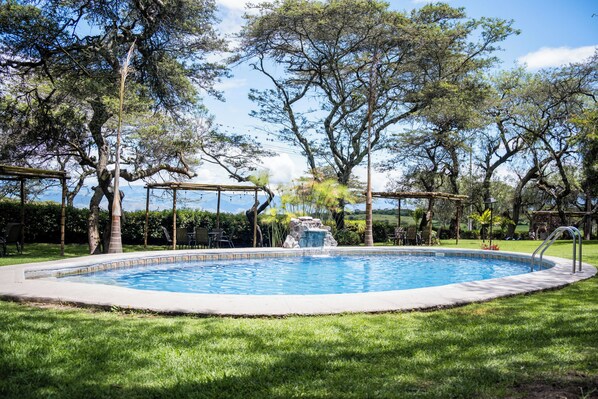 Outdoor pool, pool loungers