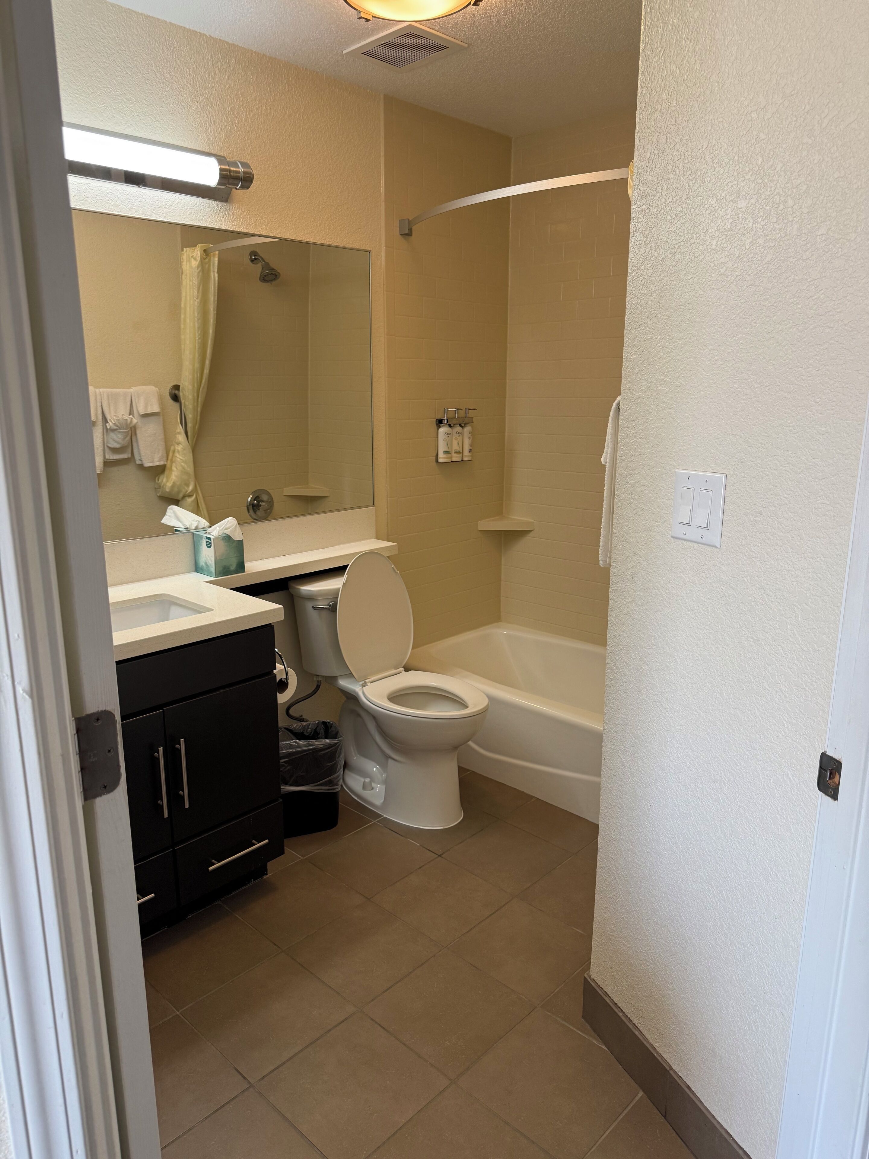 studio suite, 2 queen beds | bathroom | hair dryer, towels
