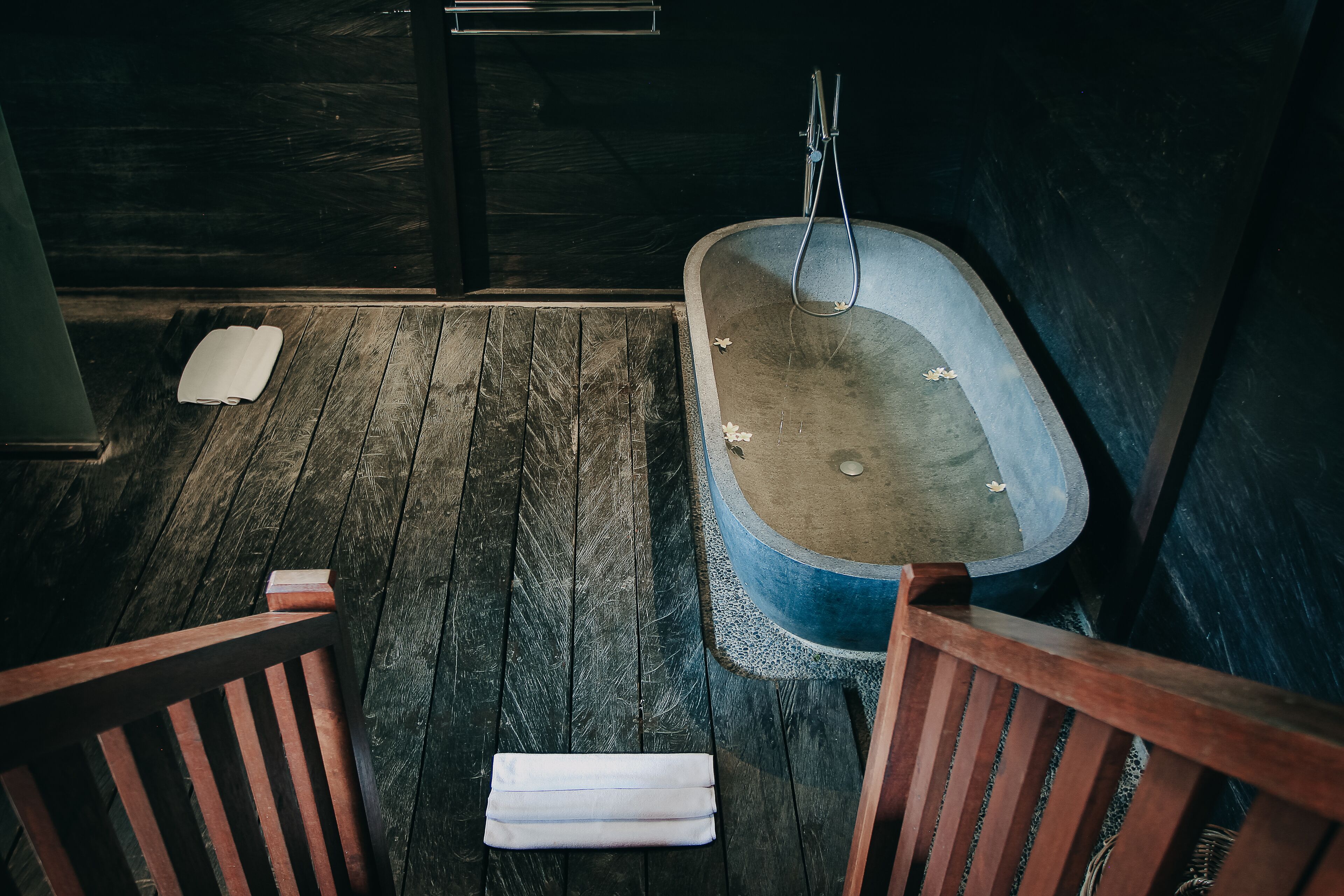 designer toiletries, hair dryer, bathrobes, slippers