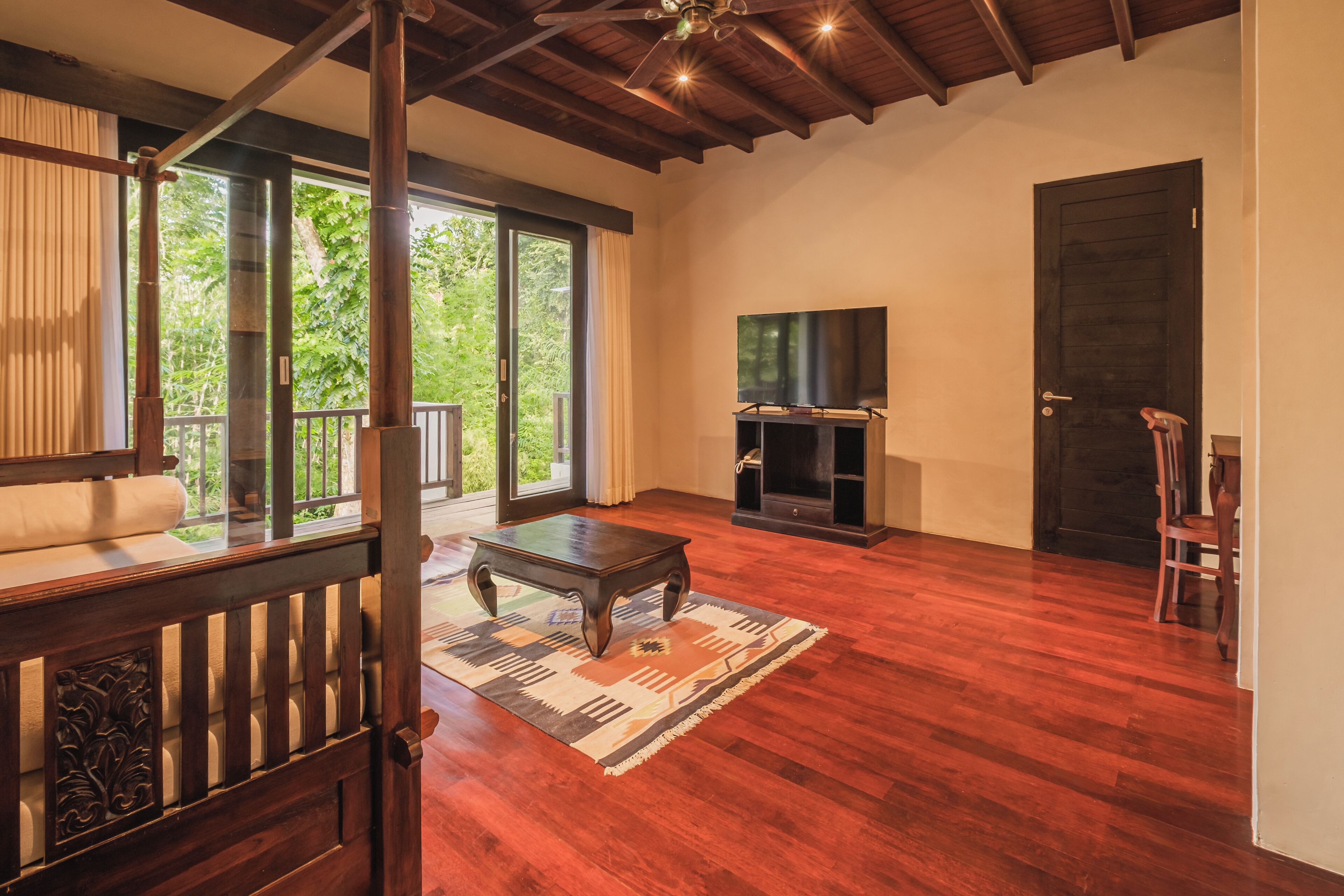 two bedroom jungle view villa with butler service | living room | 21-inch led tv with satellite channels