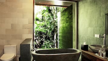 Dedari Pool Suite with Butler Service | Bathroom | Designer toiletries, hair dryer, bathrobes, slippers