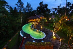 2 outdoor pools, a natural pool, open 7 AM to 9:00 PM, pool umbrellas - BeingSattvaa Luxury Ubud (Ubud)