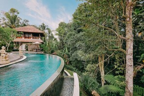 2 outdoor pools, a natural pool, open 7 AM to 9:00 PM, pool umbrellas - BeingSattvaa Luxury Ubud (Ubud)