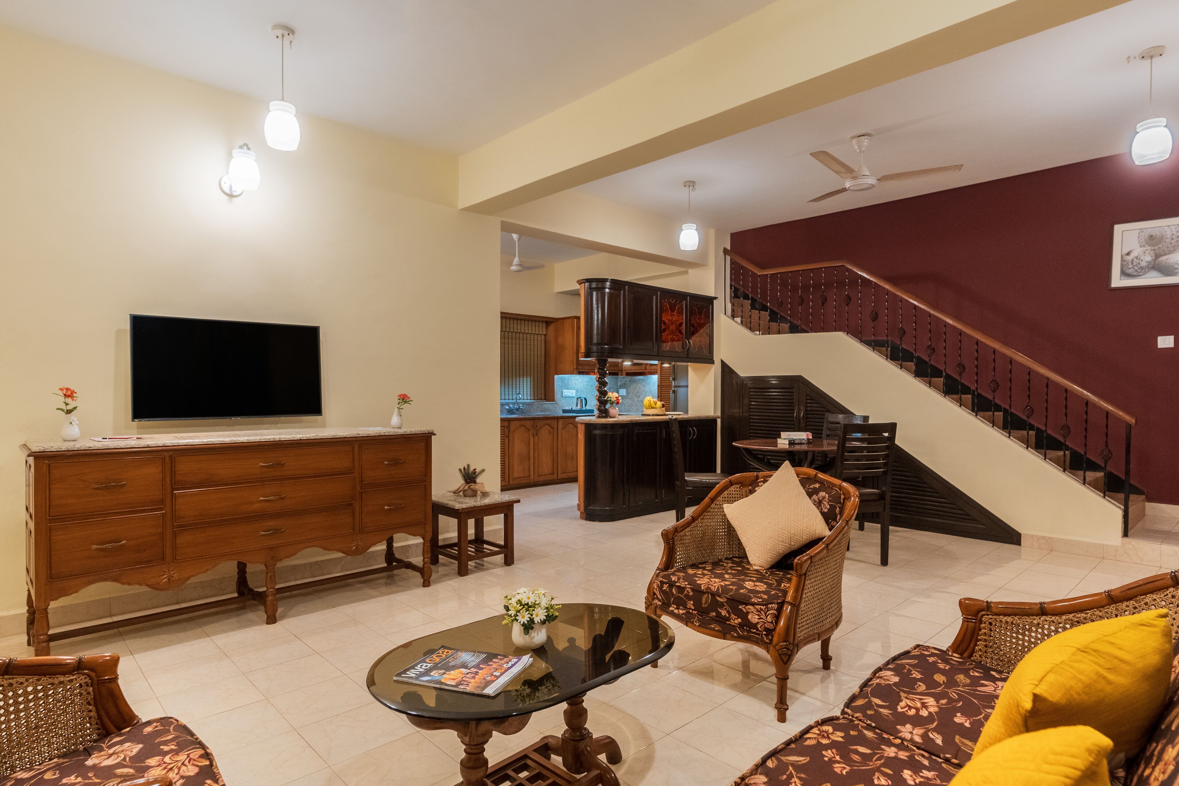 2 bedroom family villa with private pool | living area | 32-inch flat-screen tv with cable channels, tv