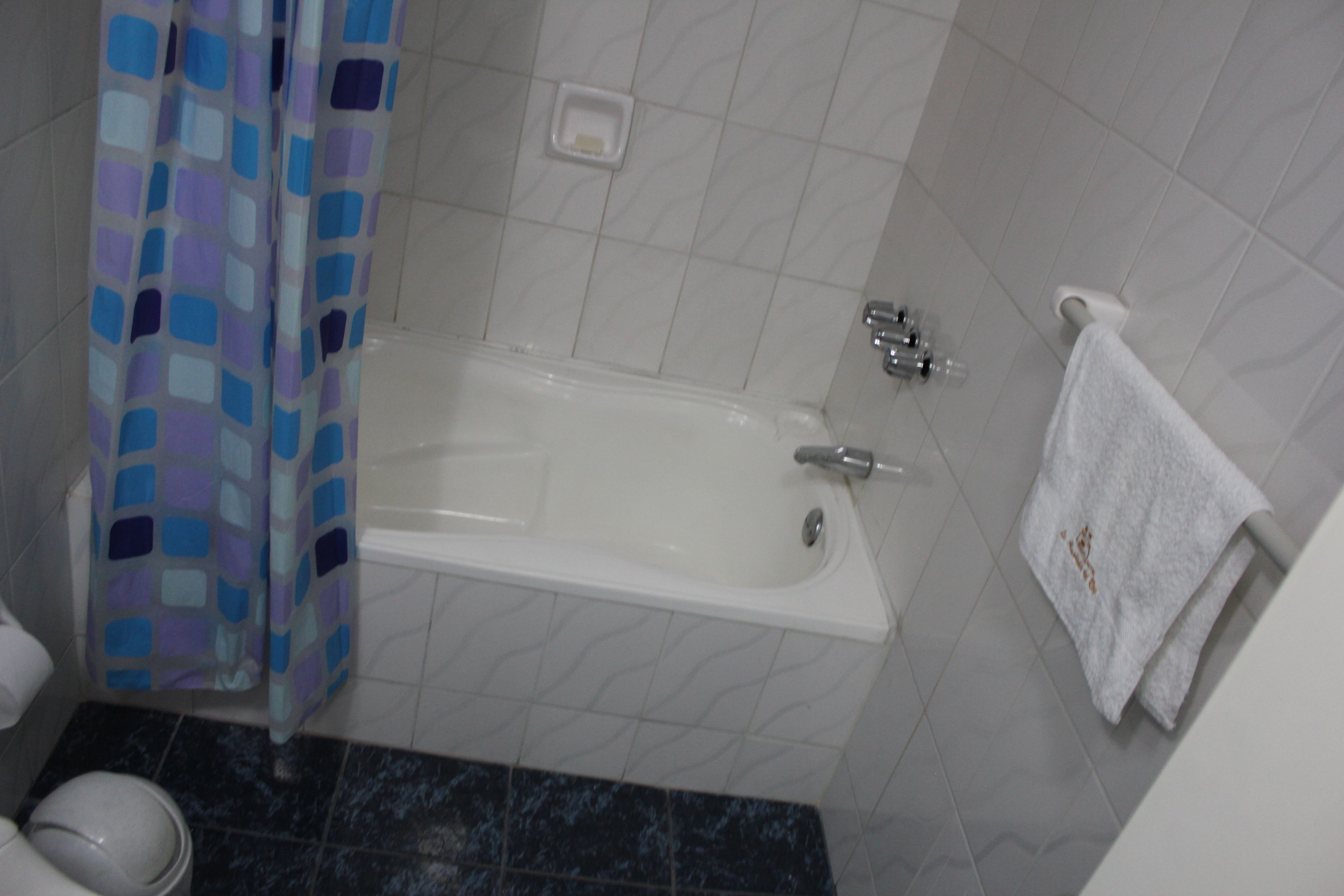 junior suite | bathroom | shower, hair dryer, towels