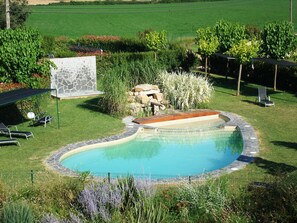 Outdoor pool, pool umbrellas, pool loungers