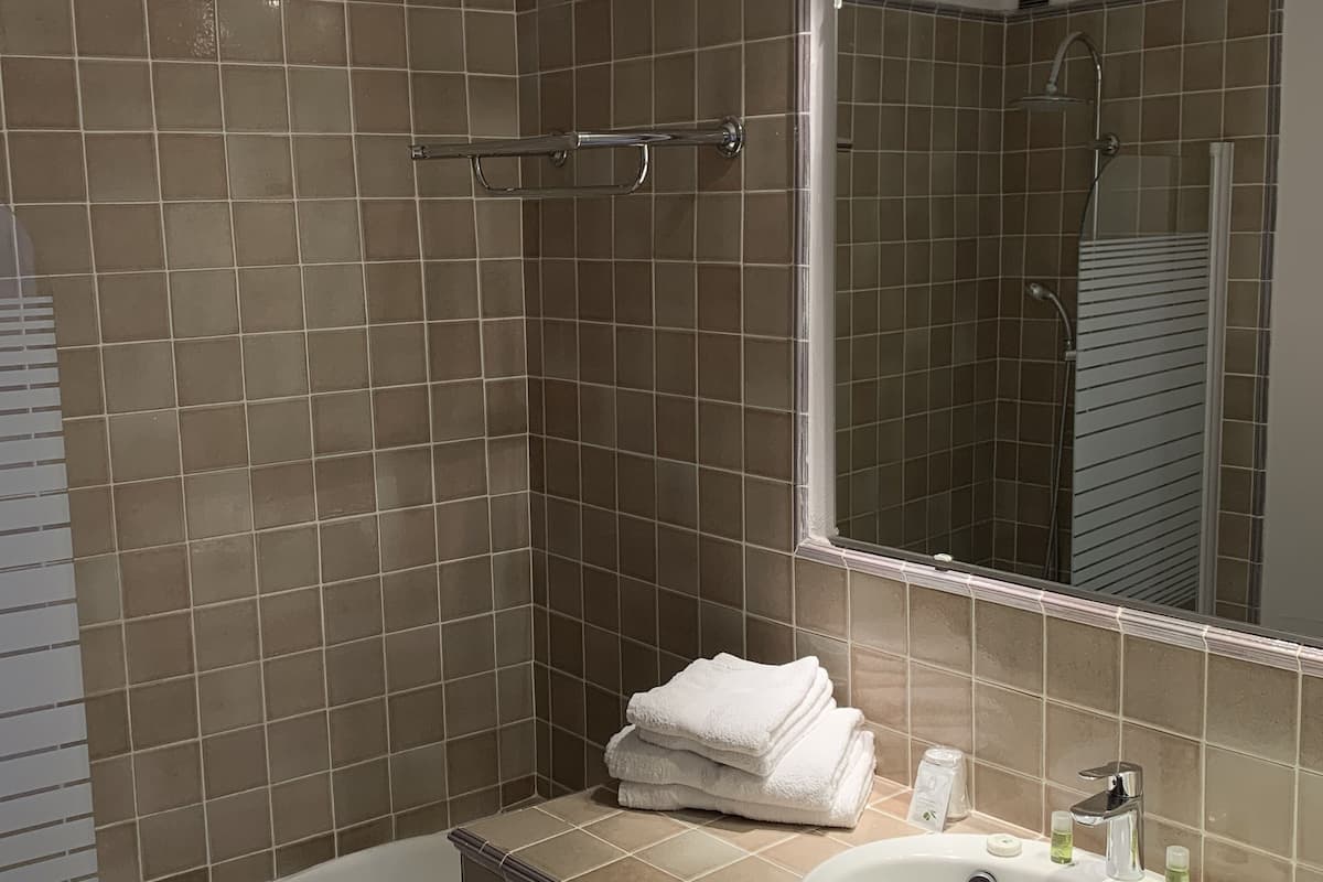 Bathroom | Combined shower/tub, free toiletries, hair dryer, towels