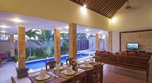 Three Bedrooms Pool Villa | Living room | 32-inch LCD TV with satellite channels, TV