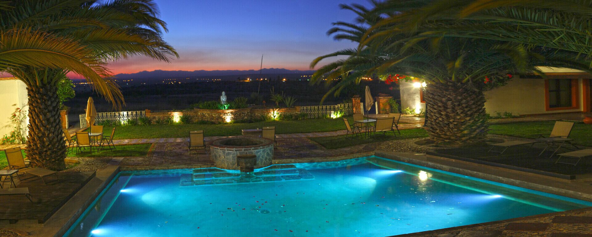 Outdoor pool, pool umbrellas, pool loungers