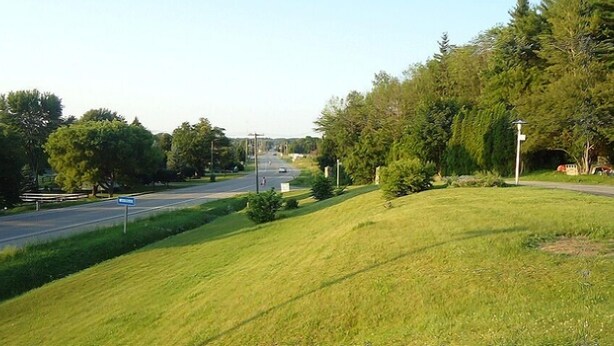 A road with a grassy embankment and trees on both sides. - Westmount Motel (South-West Oxford)