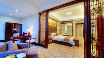 Premium bedding, free minibar items, in-room safe, desk