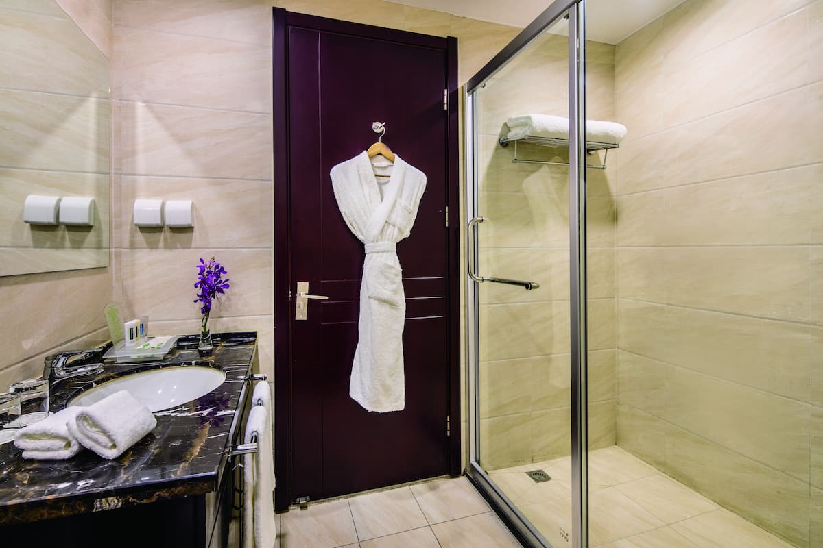 free toiletries, hair dryer, bathrobes, slippers