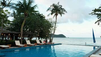 Outdoor pool, open 8:00 AM to 9:00 PM, pool umbrellas, sun loungers